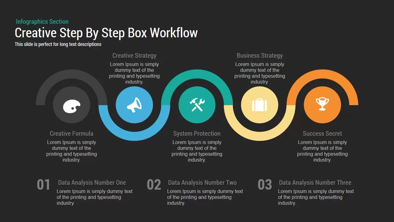 Creative Step By Step Box Workflow Powerpoint and Keynote template