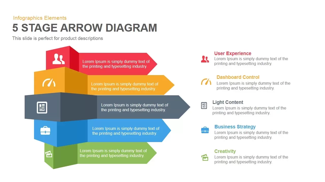 5 Stage Arrow Diagram Powerpoint Keynote template