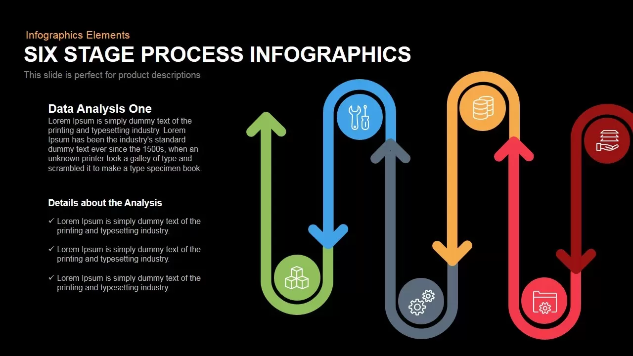 Six Stage Process Infographics Powerpoint Keynote template