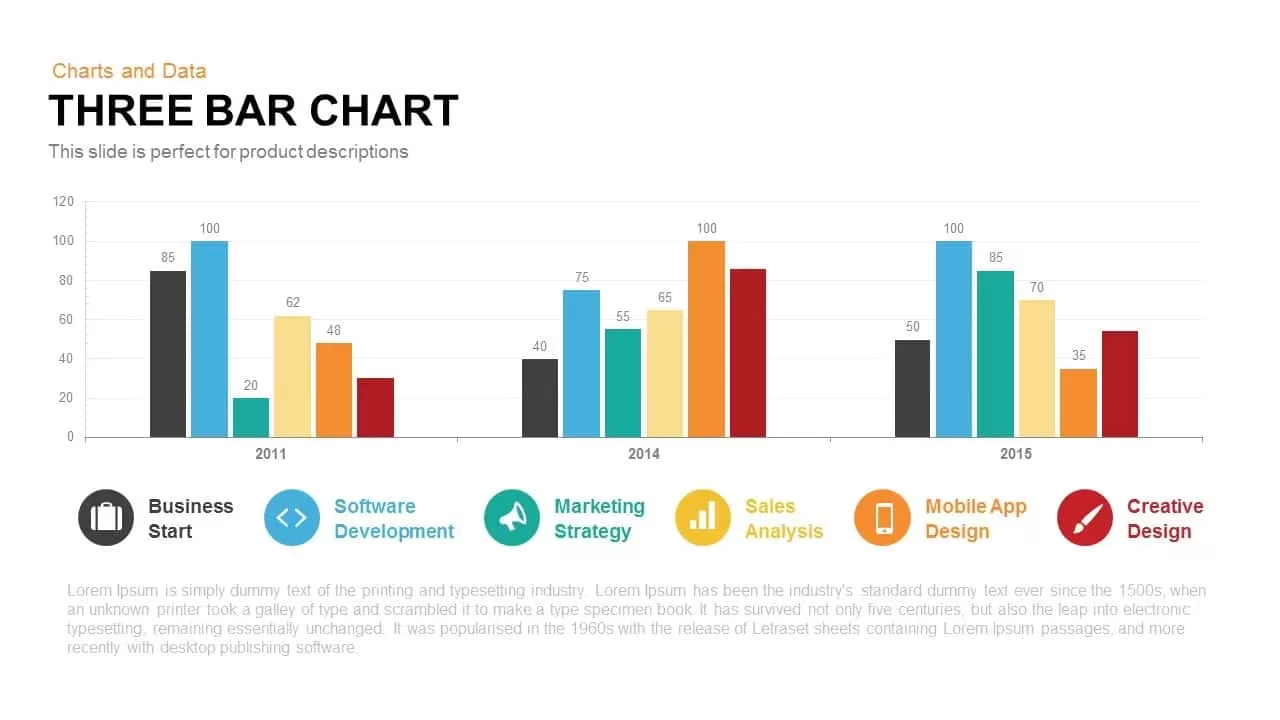 Three Bar Chart Powerpoint and Keynote template