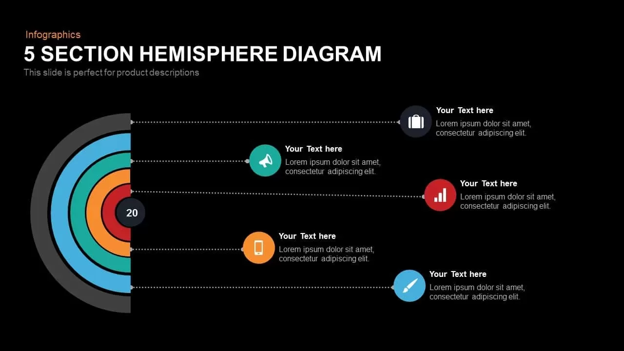 5 Section Hemisphere Diagram Powerpoint And Keynote Template