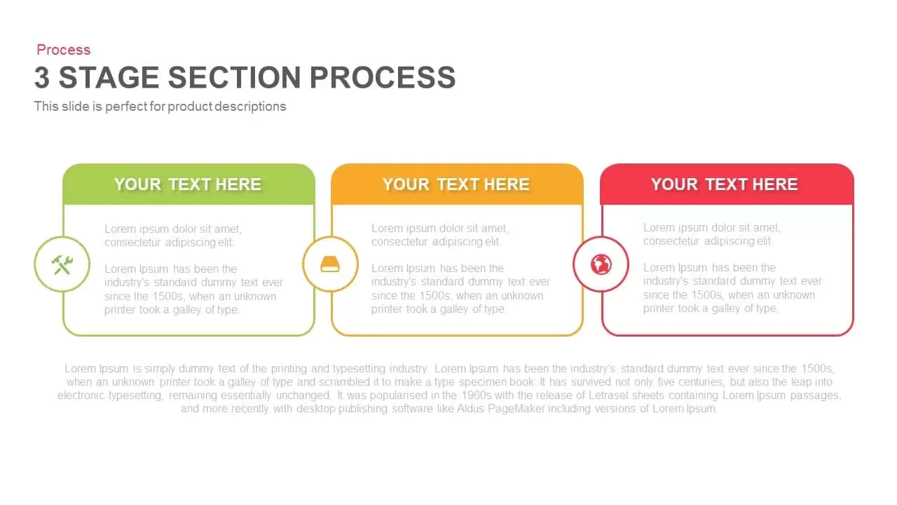 3 Stage Section Process Powerpoint and Keynote template