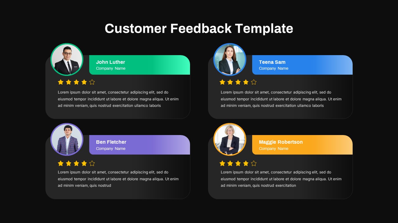 Customer Feedback PowerPoint Template Dark