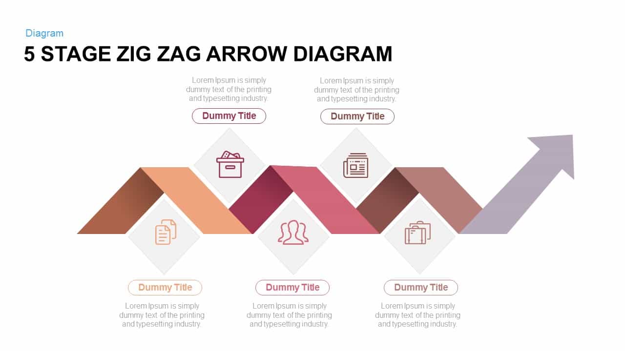 5 Stage Zig Zag Arrow Diagram Powerpoint and Keynote template