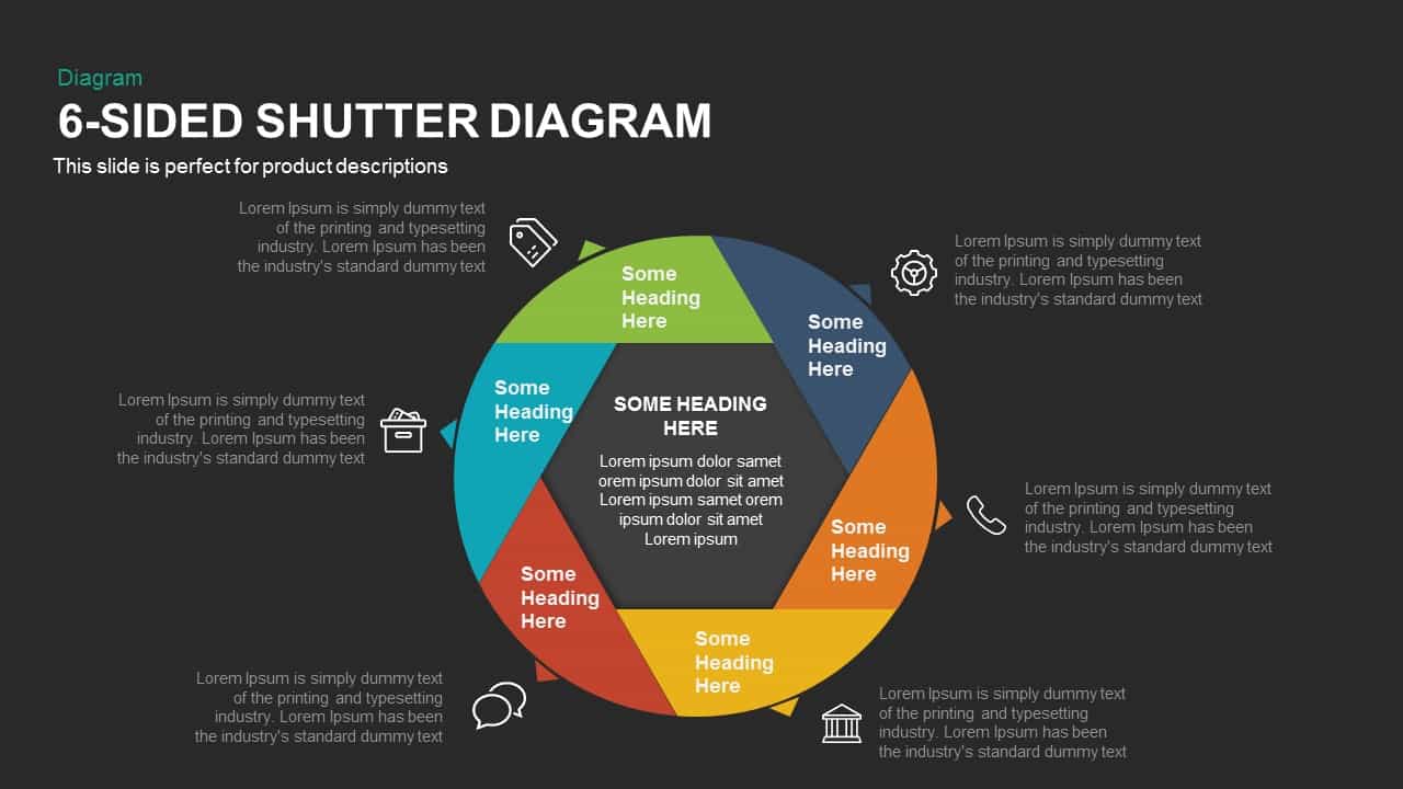 6 sided shutter diagram PowerPoint template