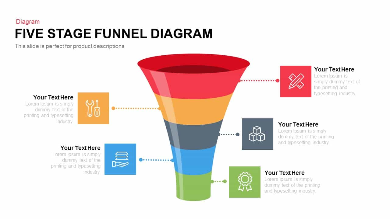 Four and Five Stage Funnel Diagram Powerpoint and Keynote template