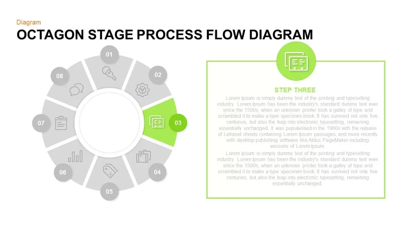 Octagon Stage Process Flow Diagram Powerpoint and Keynote template