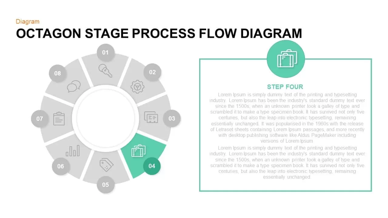 Octagon Stage Process Flow Diagram Powerpoint and Keynote template