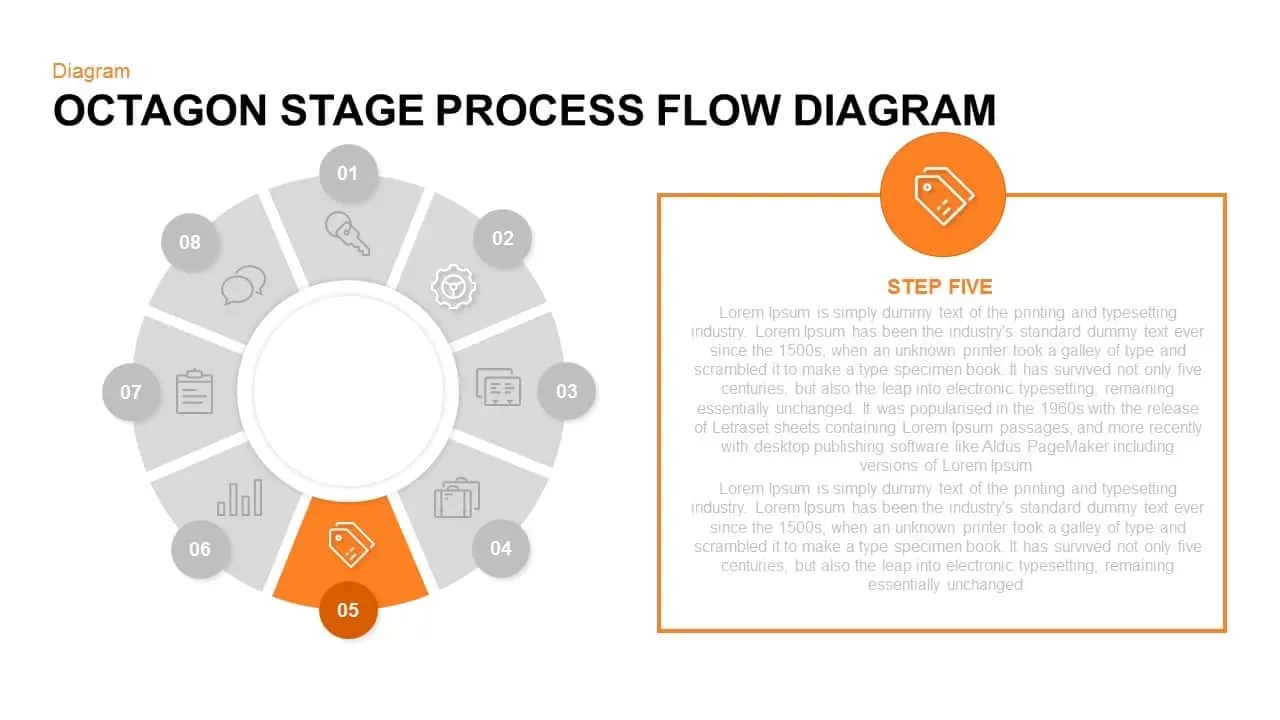 Octagon Stage Process Flow Diagram Powerpoint and Keynote template