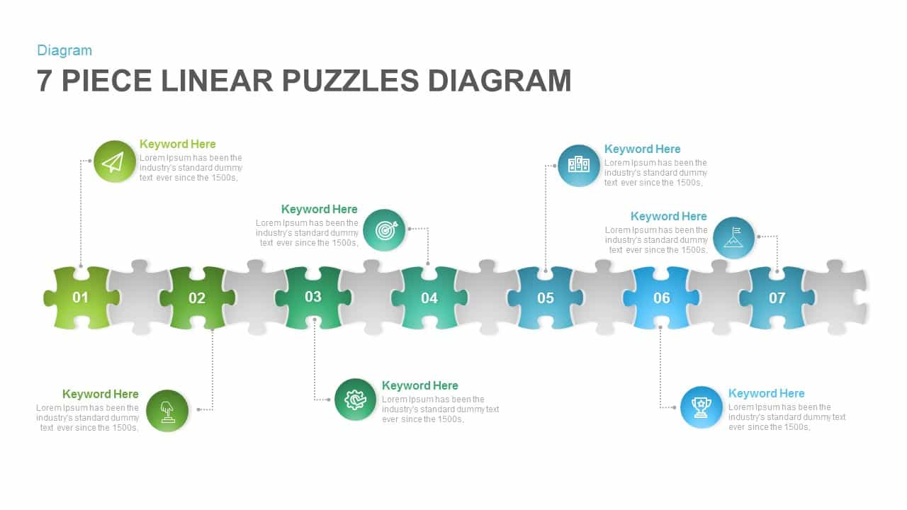 7 Section Linear Puzzle Diagram Template for PowerPoint