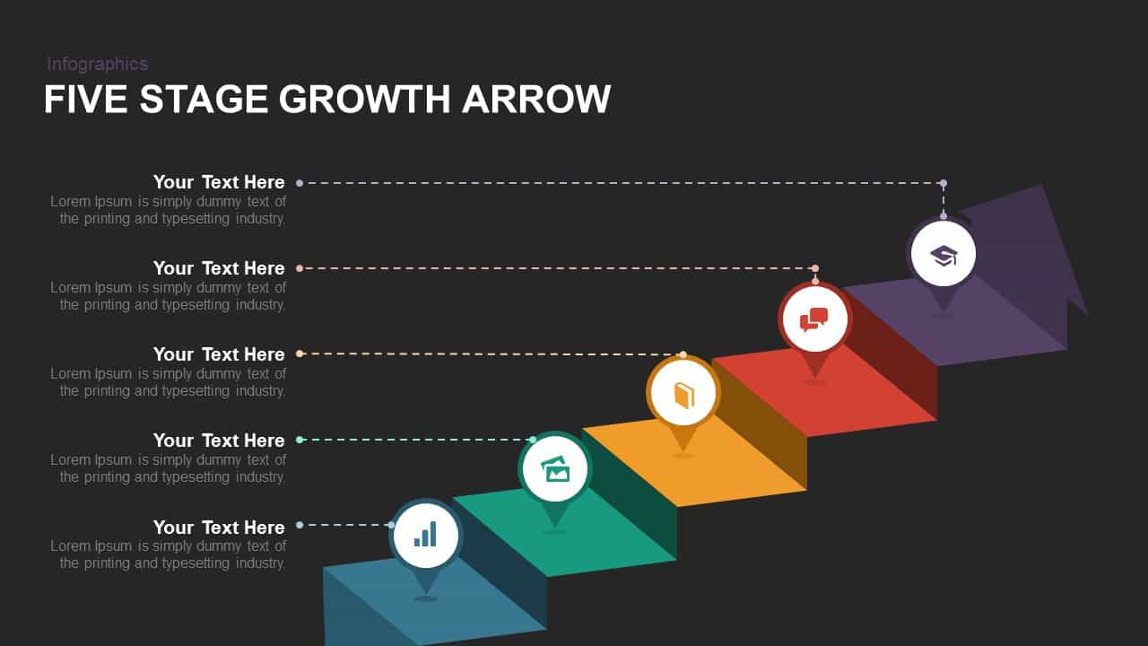 Five Stage Growth Arrow Powerpoint template