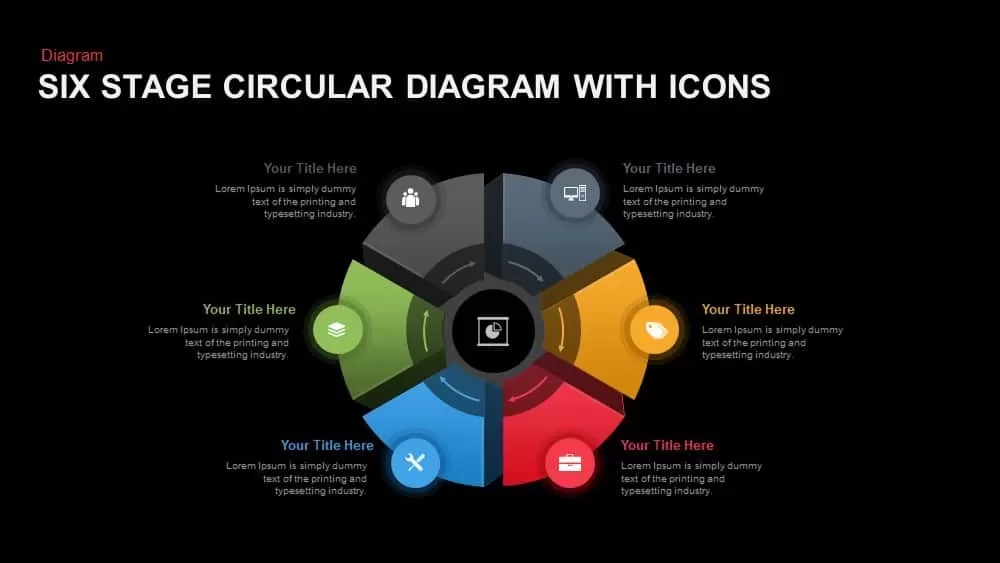 Six Stage Circular Diagrams with Icons PowerPoint template