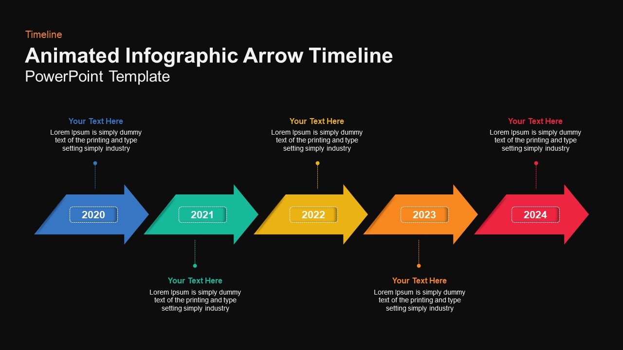 Animated Arrow Timeline Infographics Template PPT With Black Background