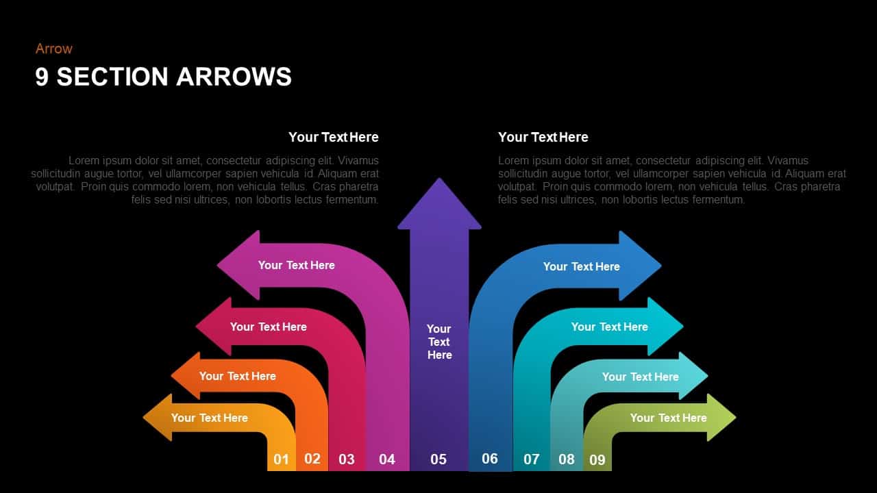 9 section arrows template for powerpoint and keynote