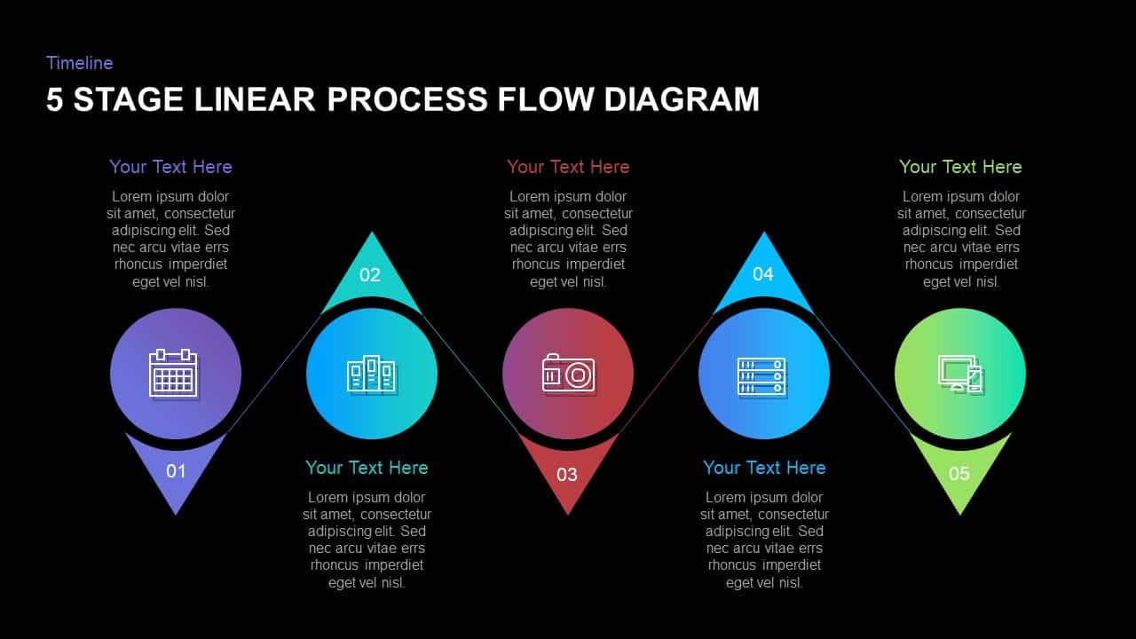 5 Stage Linear Process Flow Diagram PowerPoint Template and Keynote