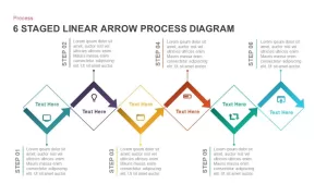 6 staged linear process diagram arrow PowerPoint template