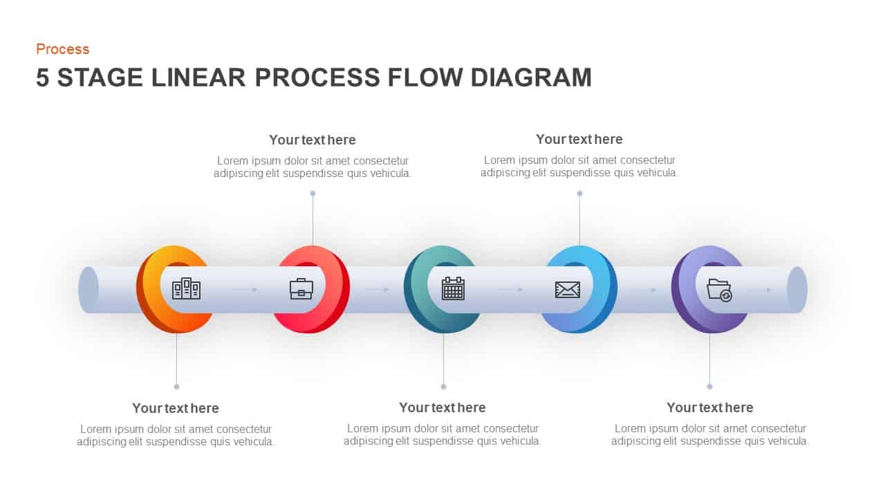 5 Stage Linear Process Diagram PowerPoint Template and Keynote