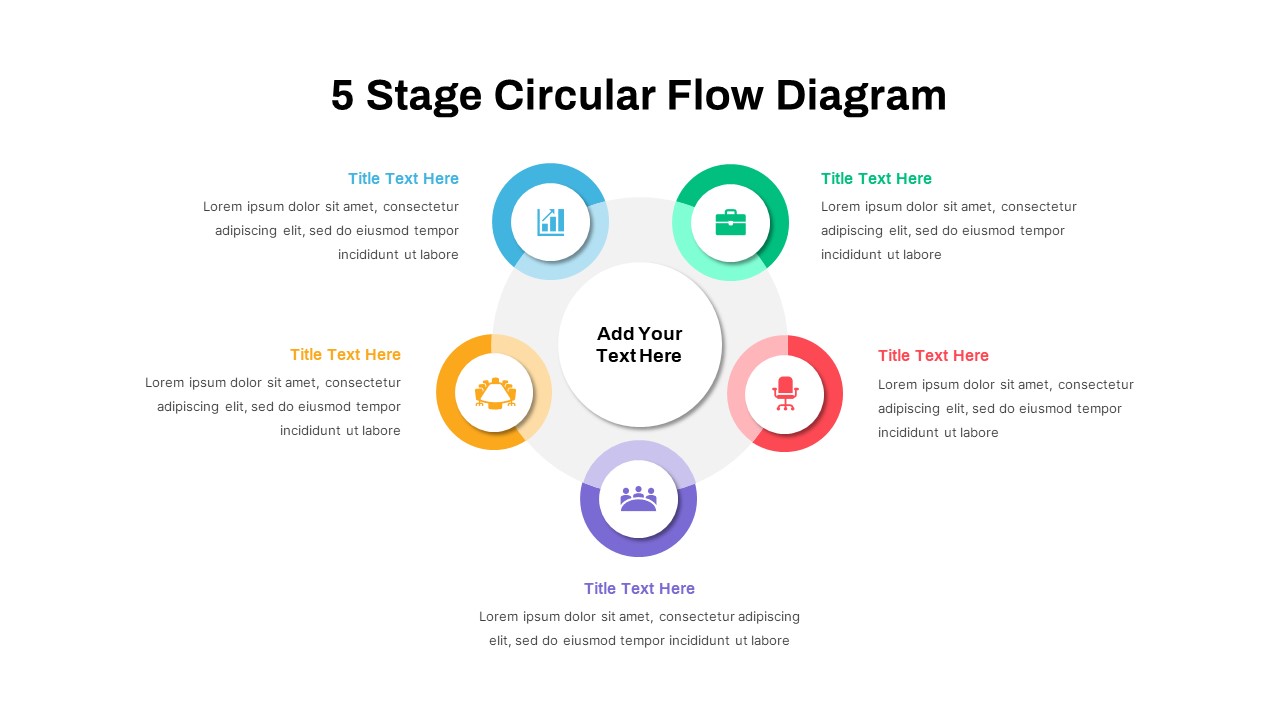 5 Stage Circular Flow Diagram PowerPoint Template