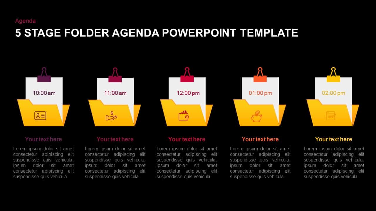 5 stage folder agenda template for powerpoint