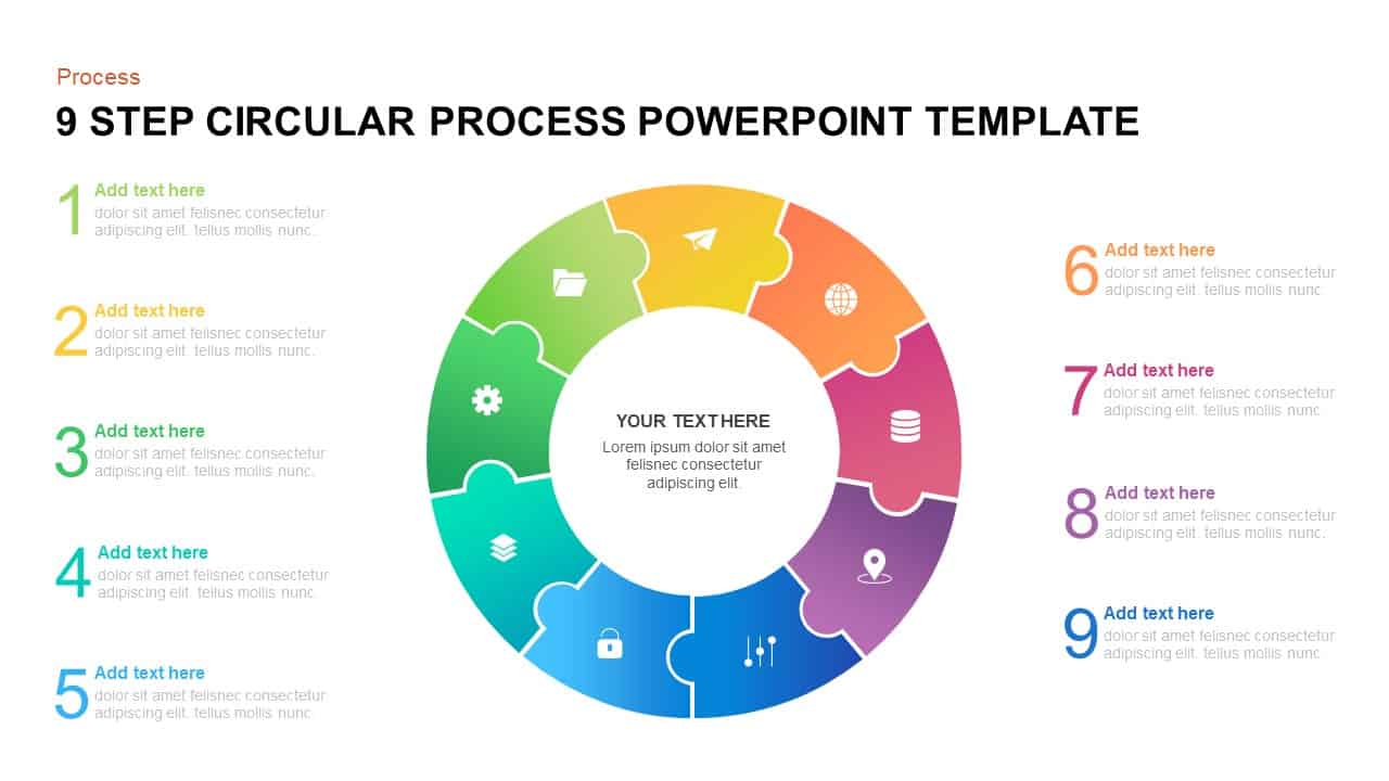 9 step circular process PowerPoint template