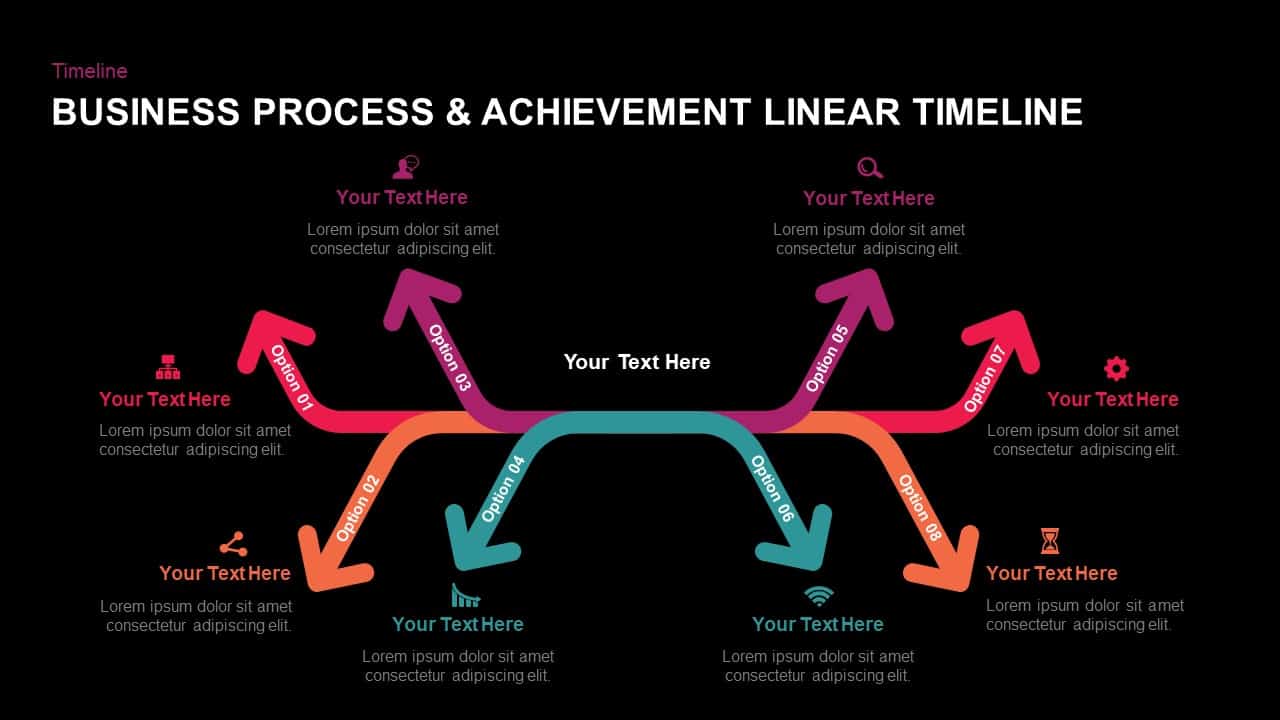 business process and achievement liner timeline PowerPoint template