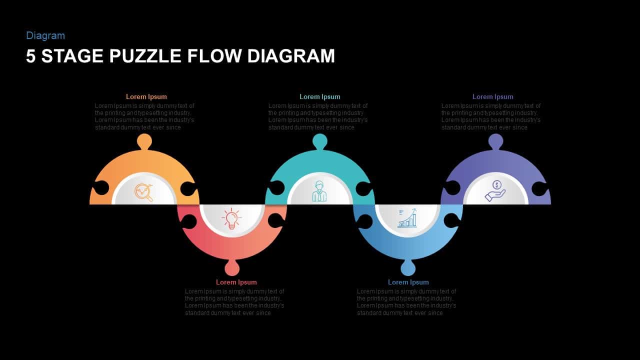 5 Steps Puzzle Flow Diagram PowerPoint Template