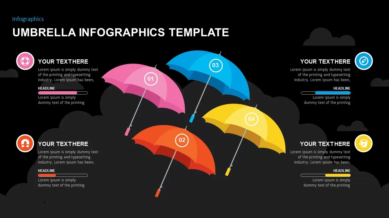 four umbrella infographic powerpoint template