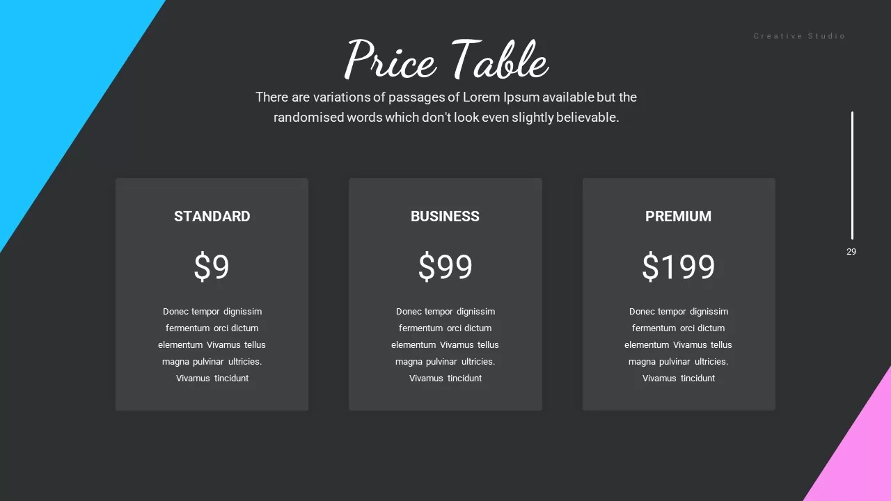 price table