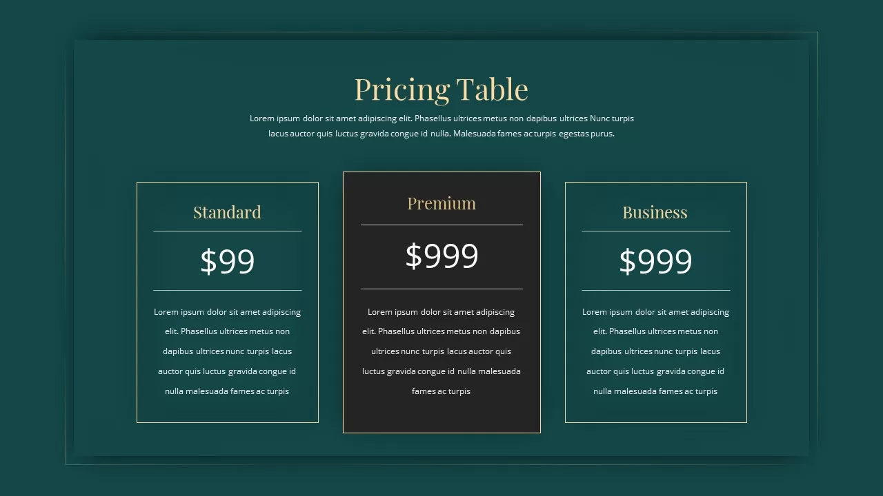 pricing table