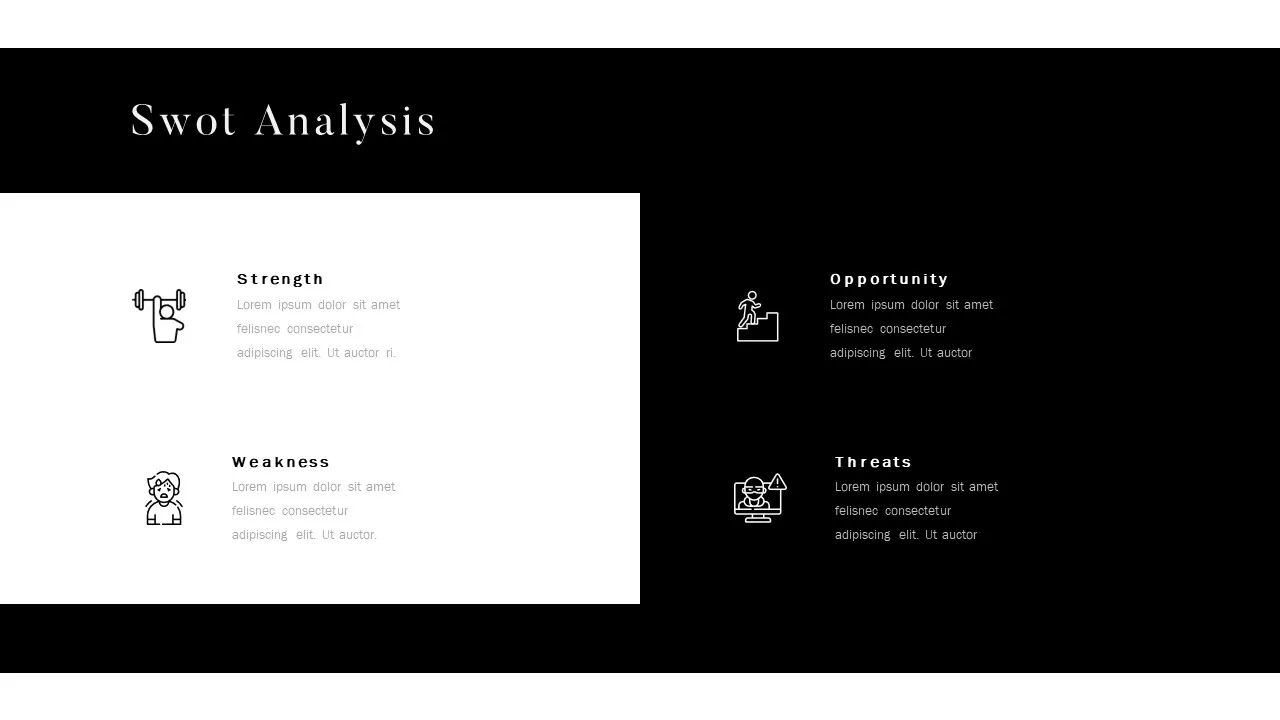 swot analysis Black and White Business Plan Presentation Template