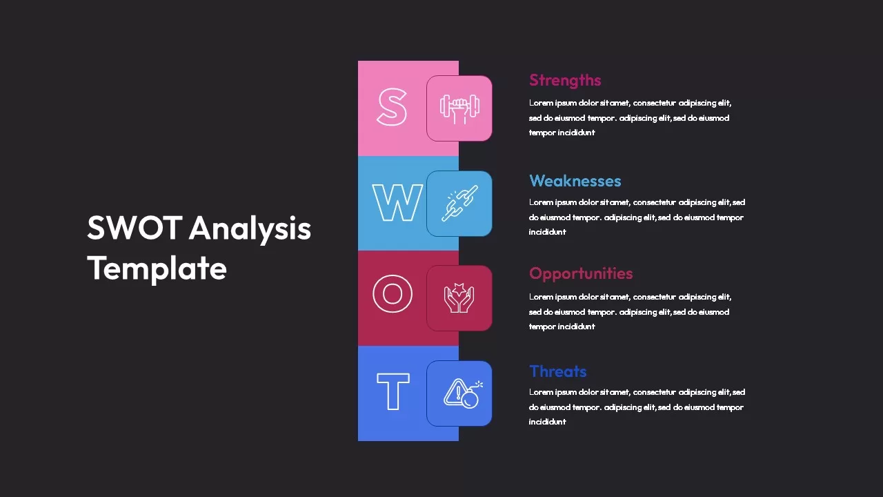 SWOT Analysis Infographics for PowerPoint Dark