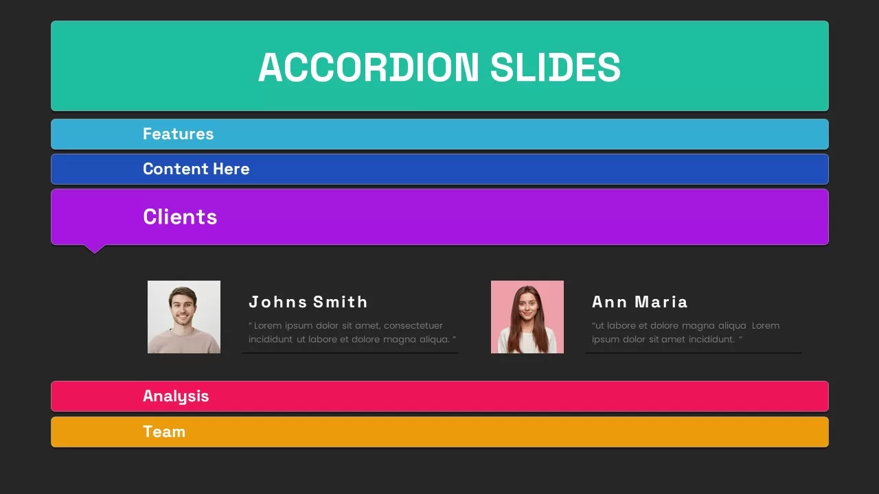 Accordion Animated Slide Client Dark