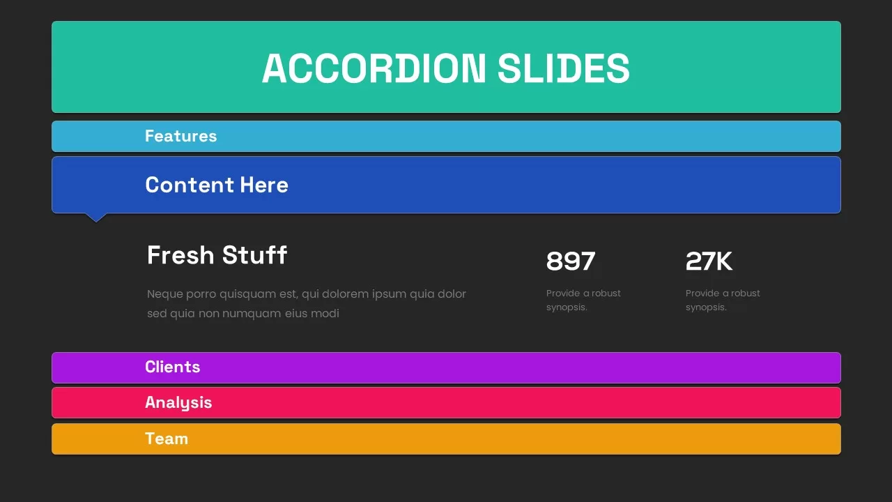 Accordion Animated Slide Content Dark