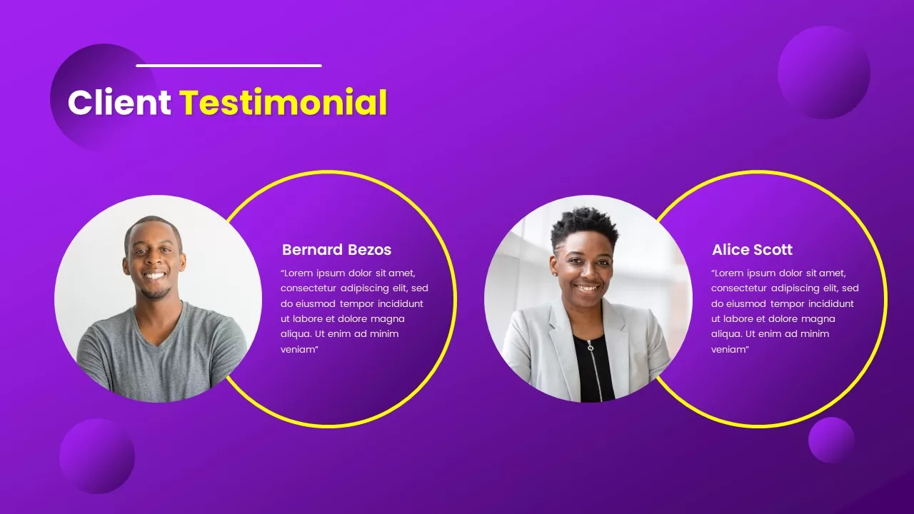 Purple color theme testimonial template