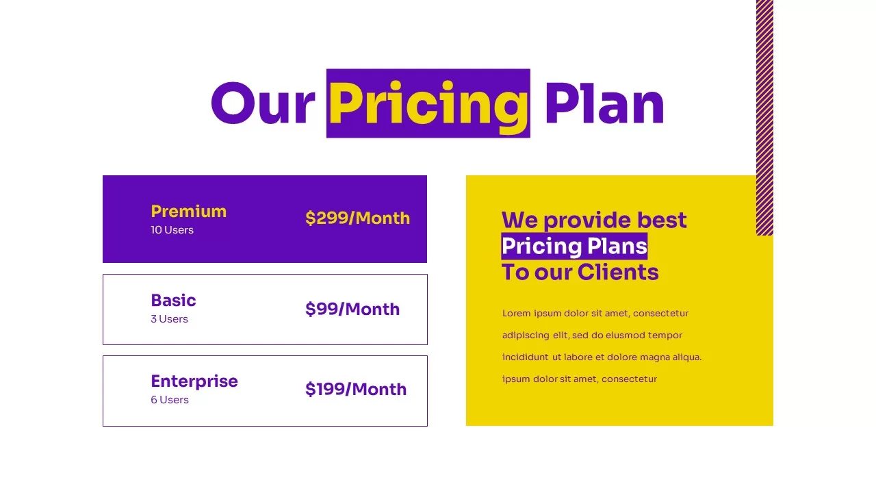 pricing plan pitch deck template