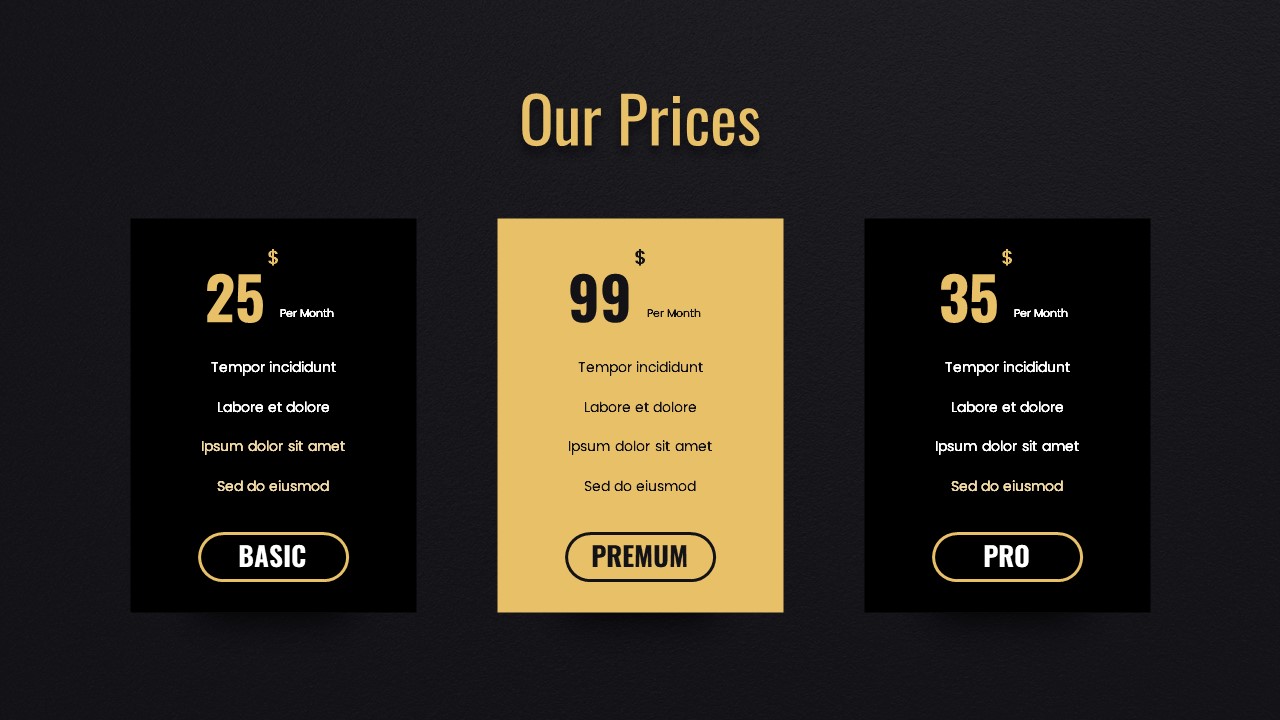 Black and Gold PPT Presentation Our Prices