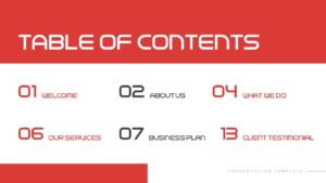 Red Presentation table of contents Template