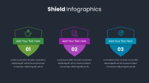 3 Items Shield Infographic PowerPoint Template Dark