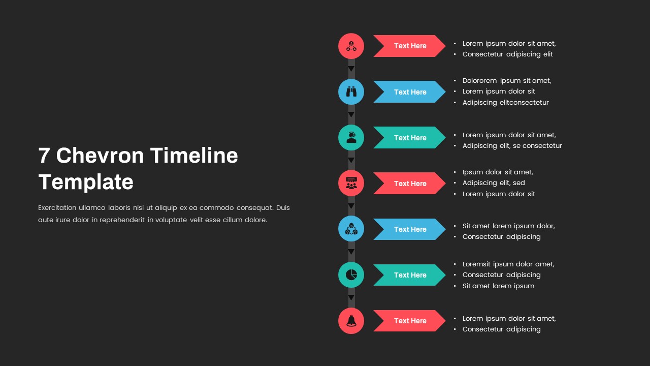 7 Chevron Timeline PowerPoint Template Dark