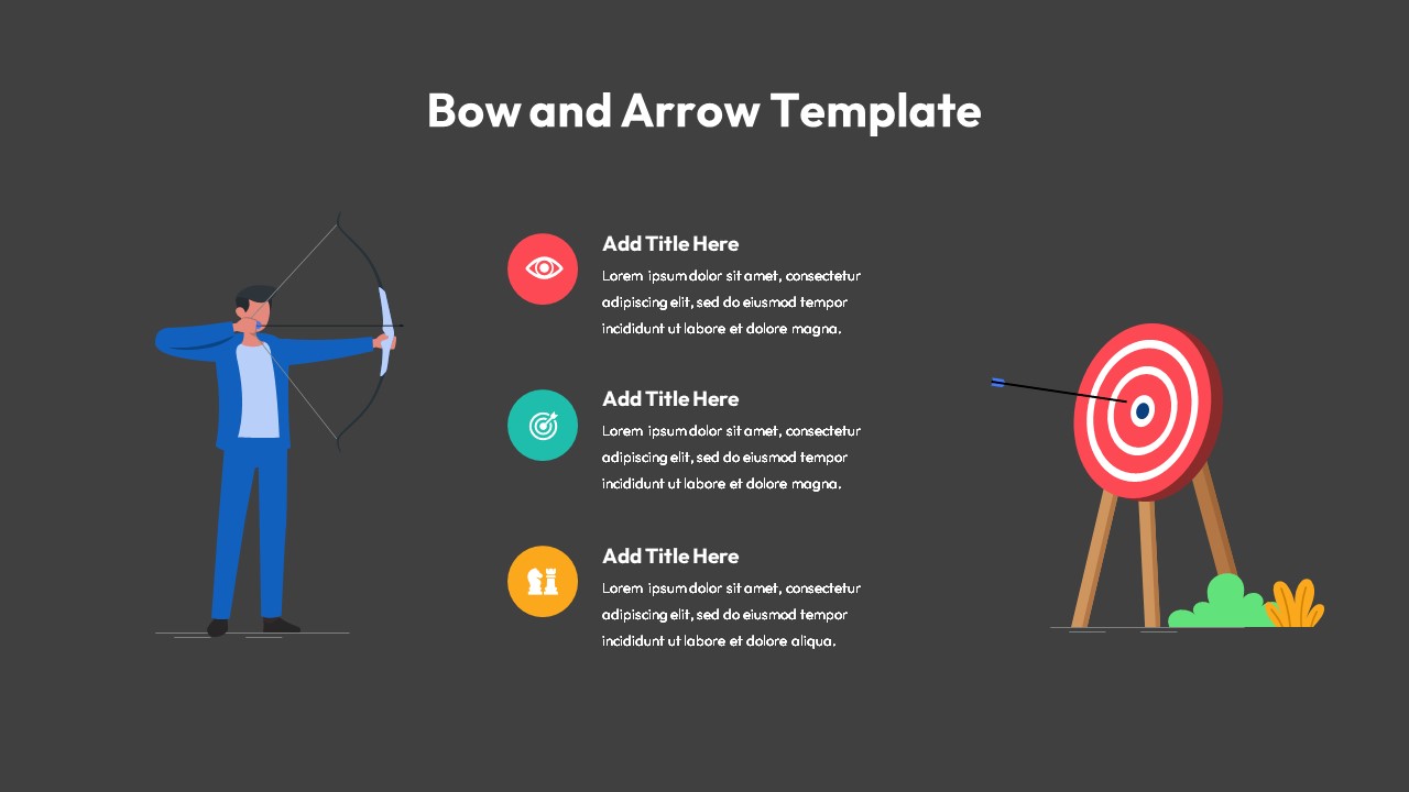 Bow Arrow Target PowerPoint Slide Template Dark