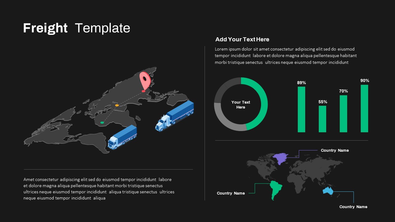 Truck Freight Infographic PowerPoint Template Dark