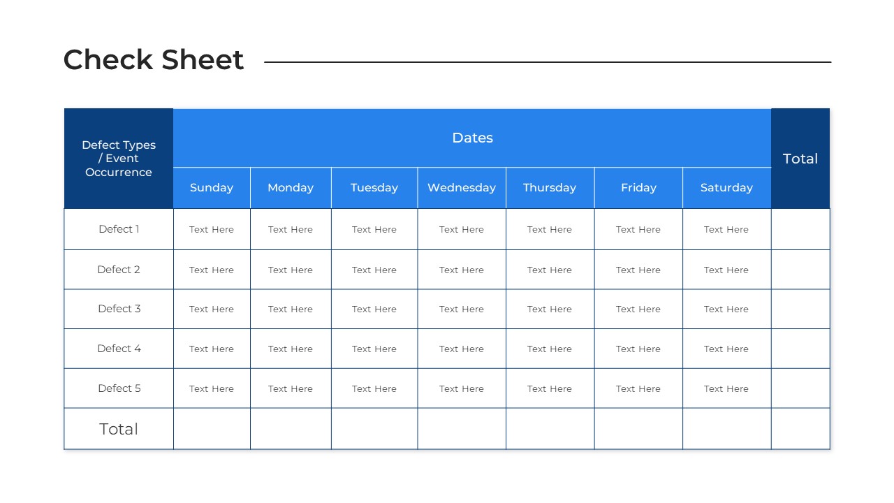 check sheet powerpoint slide