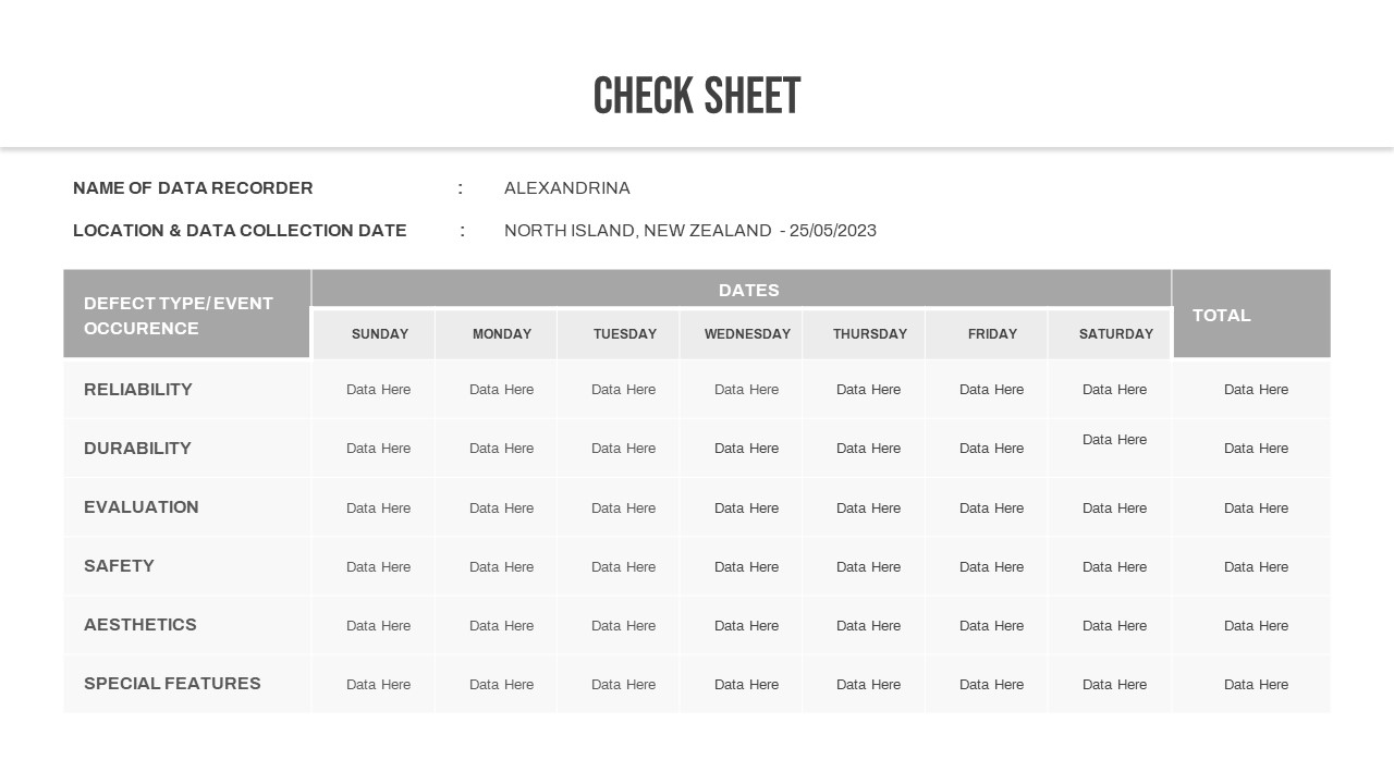 Quality Assurance check sheet PowerPoint Deck Template