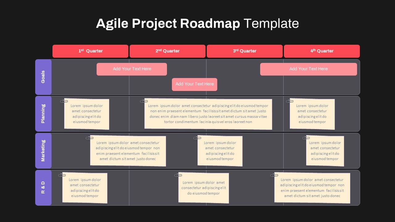 Agile Project Roadmap PowerPoint Template Dark