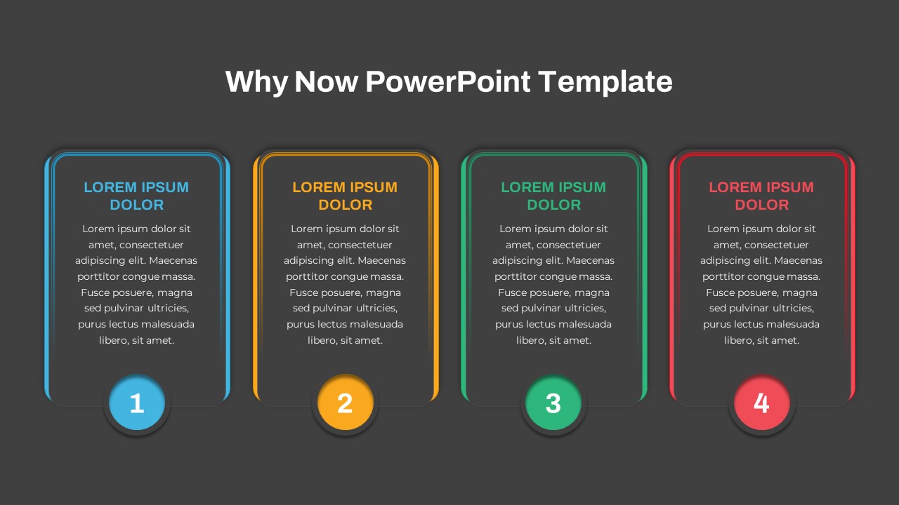 Why Now Powerpoint Template Four Column Layout Black