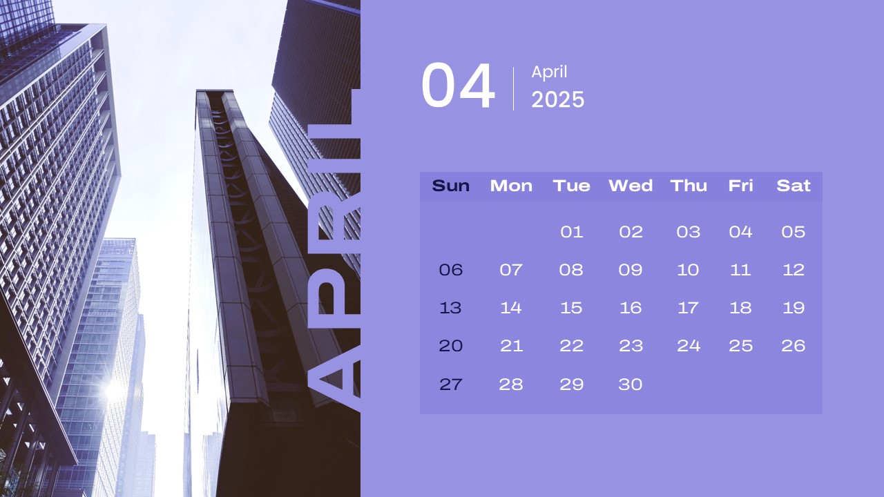 2025 Calendar PowerPoint Template April Slide