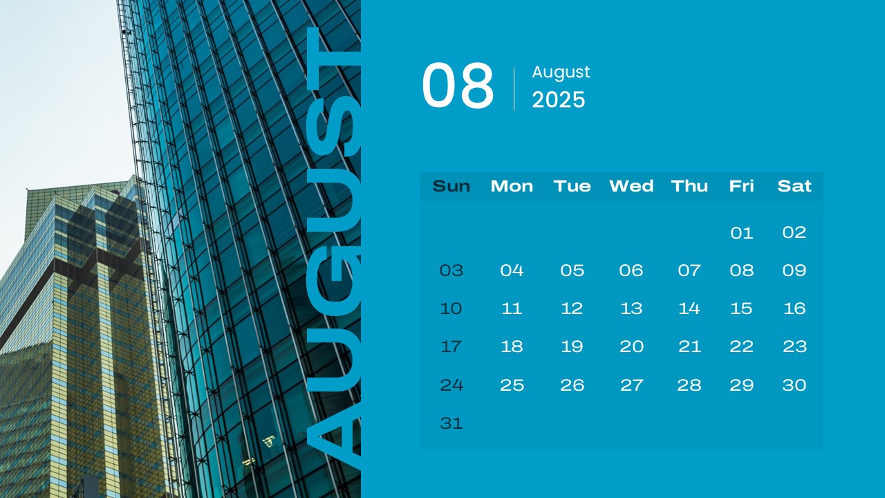 2025 Calendar PowerPoint Template August Slide