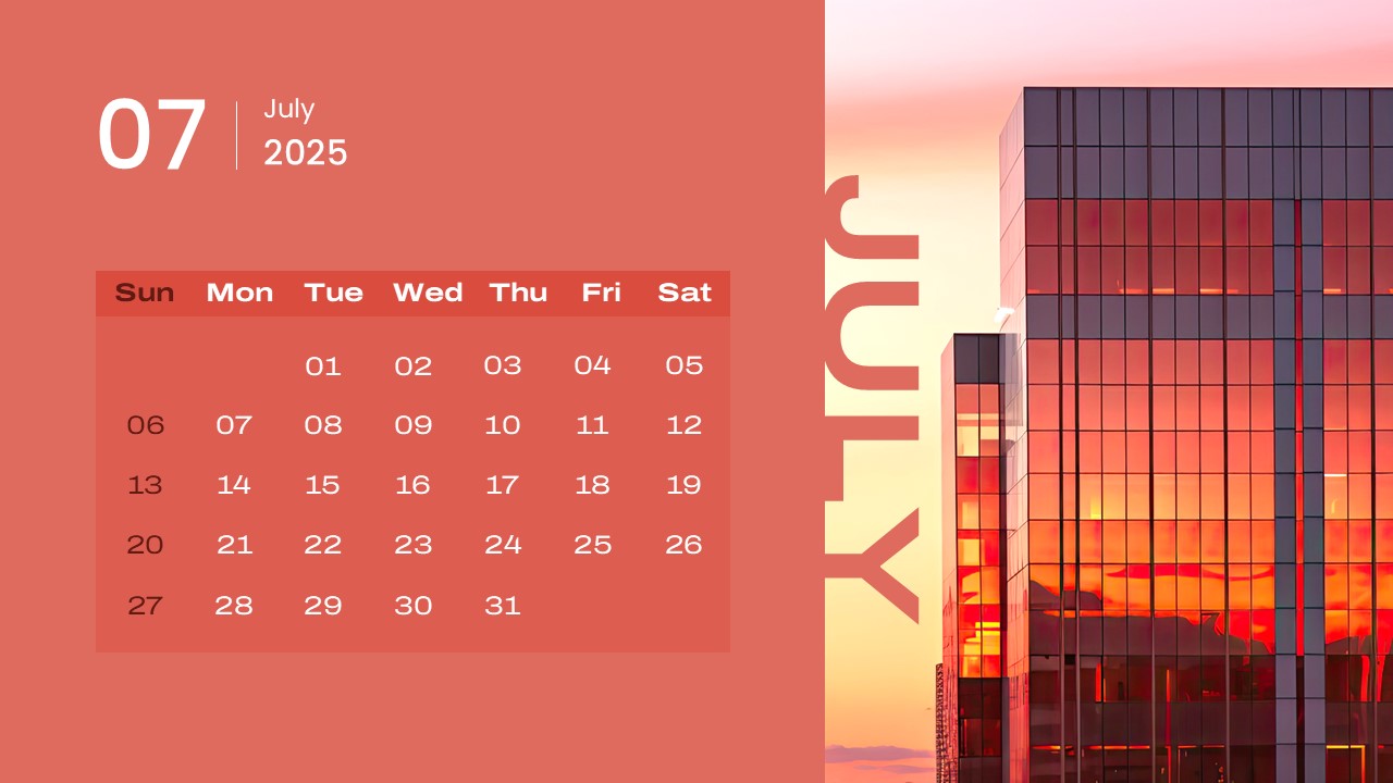 2025 Calendar PowerPoint Template July Slide