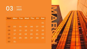 2025 Calendar PowerPoint Template March Slide