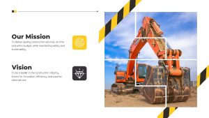 Construction Company Profile PowerPoint Template mission and vision slide